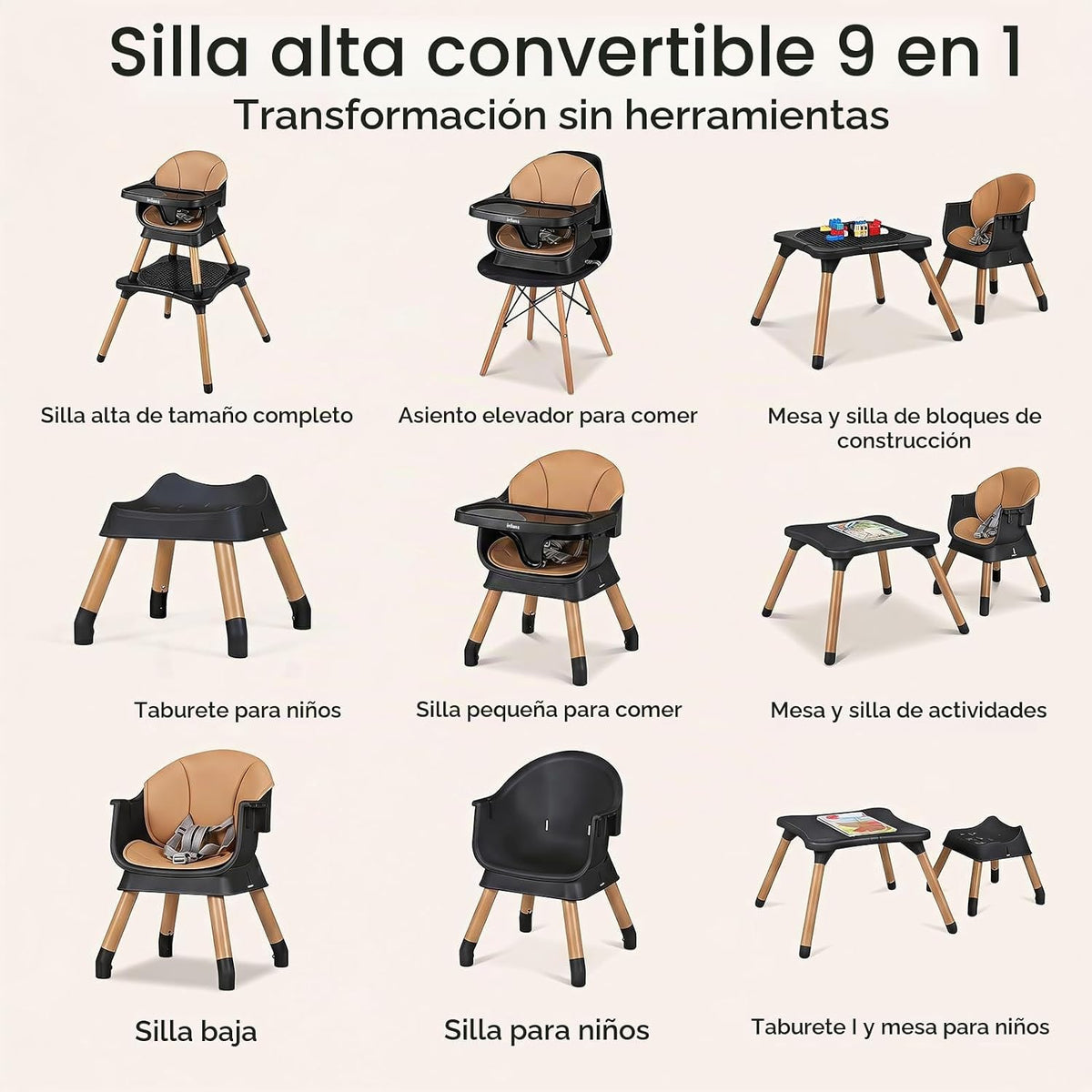 INFANS Silla alta para bebé, silla alta convertible 9 en 1 para beb...