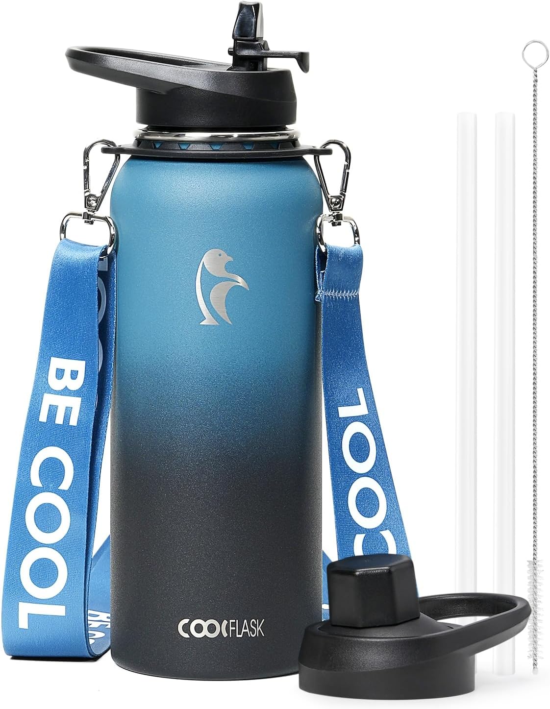 Coolflask Botella de agua de 64 onzas con popote, jarra de agua ais...
