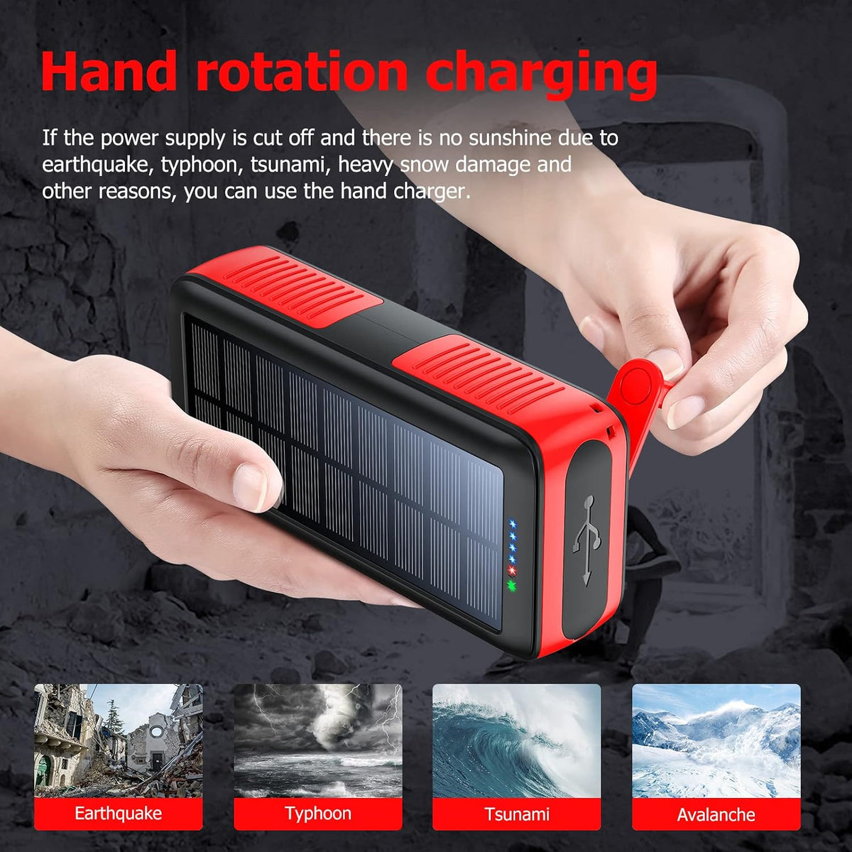 boogostore Cargador solar de 27000 mAh, cargador portátil con 4 sal...
