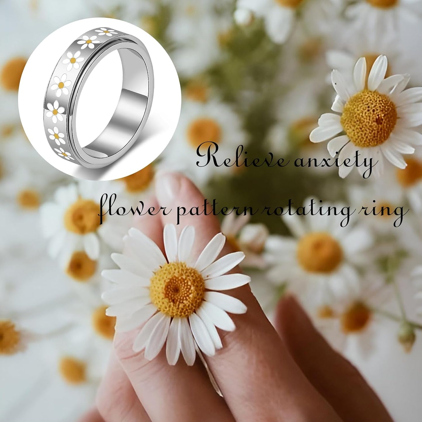 Sfloemm Anillo Daisy Fidget para Alivio de la Ansiedad - Banda Gira...