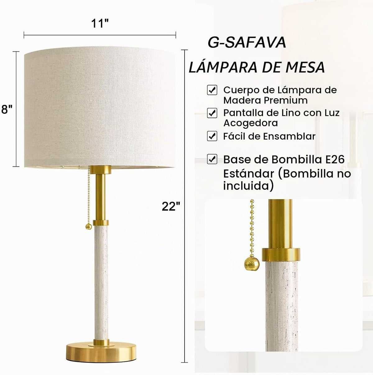 Lámparas de mesa de madera de 22 pulgadas, lámparas modernas de med...