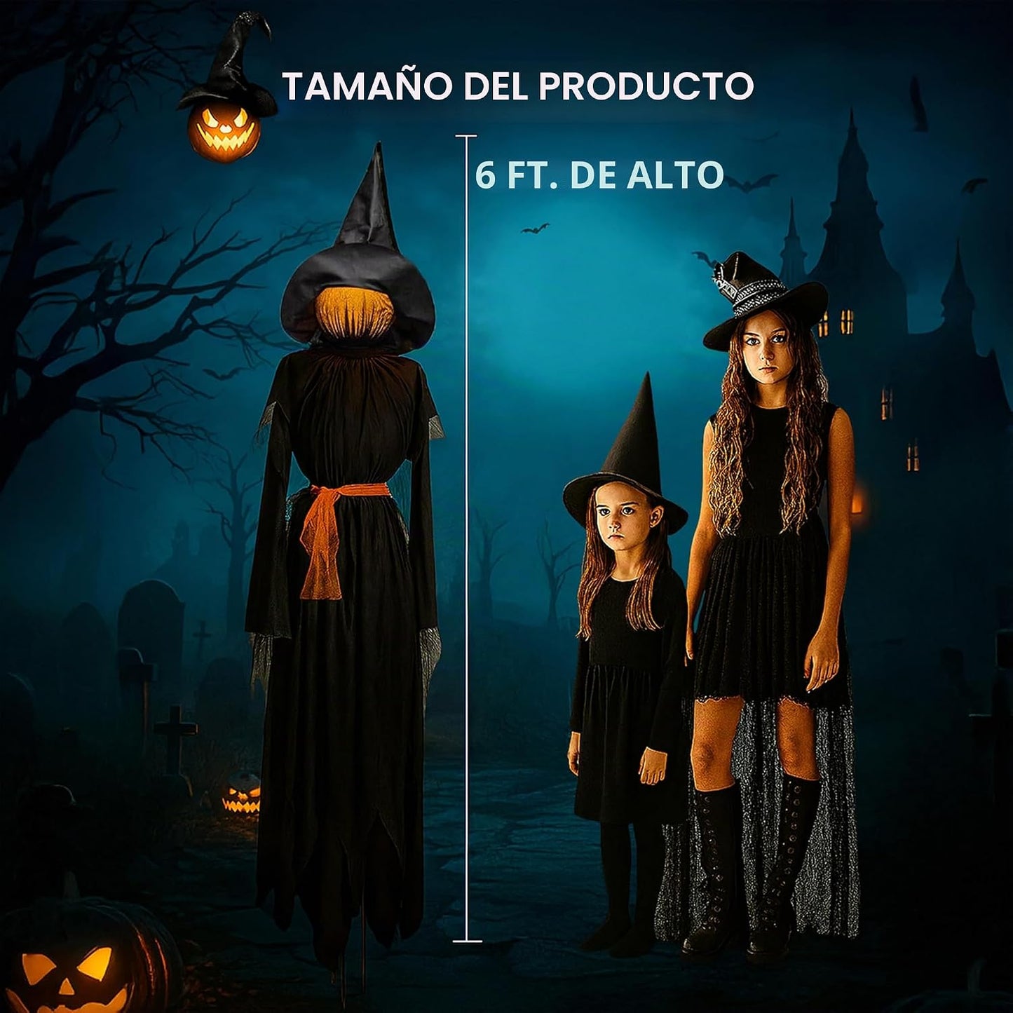 Evergreen Brujas Negras LED de Halloween de 6 pies con Sombreros y...