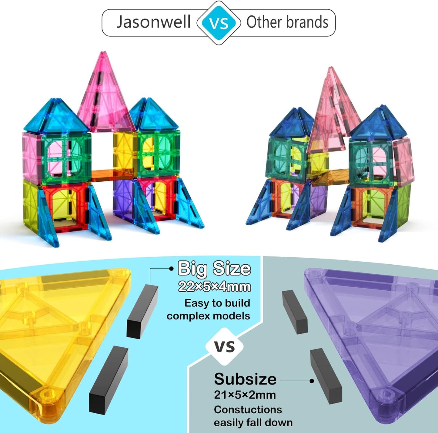 Jasonwell Juego de 100 bloques de construcción de azulejos magnétic...