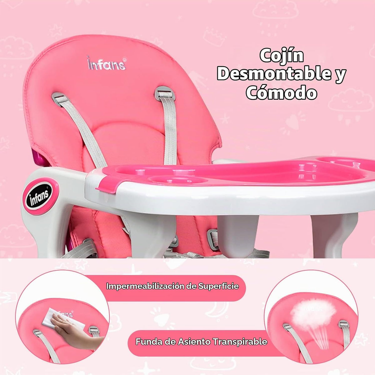 INFANS 5 en 1 Silla Alta para Bebé, Juego de Silla y Mesa Convertib...