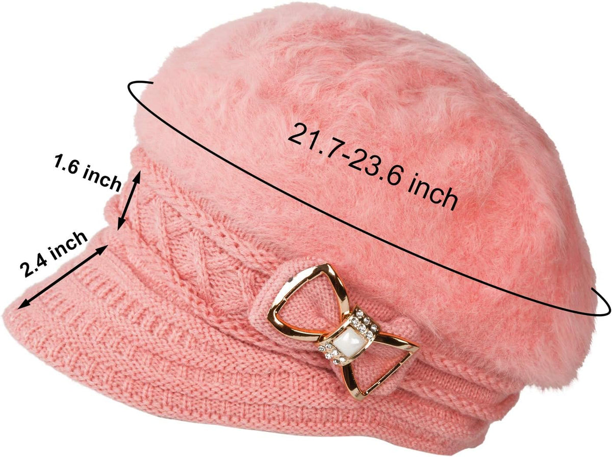 Surblue Sombrero de punto para mujer, boina, gorra de ala ancha con...
