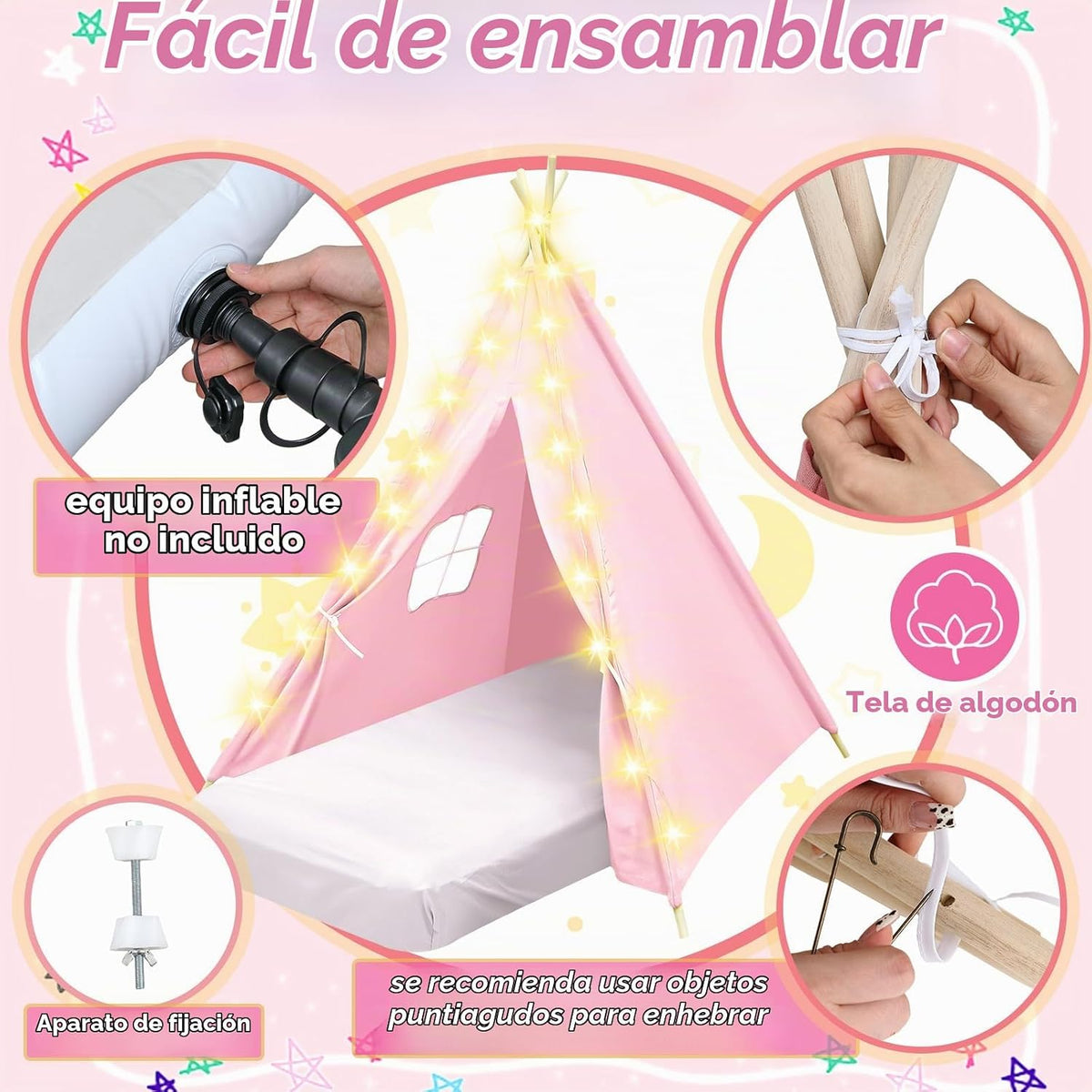 Lemosae - Paquete de 6 tiendas de campaña tipo tipi para niños con...