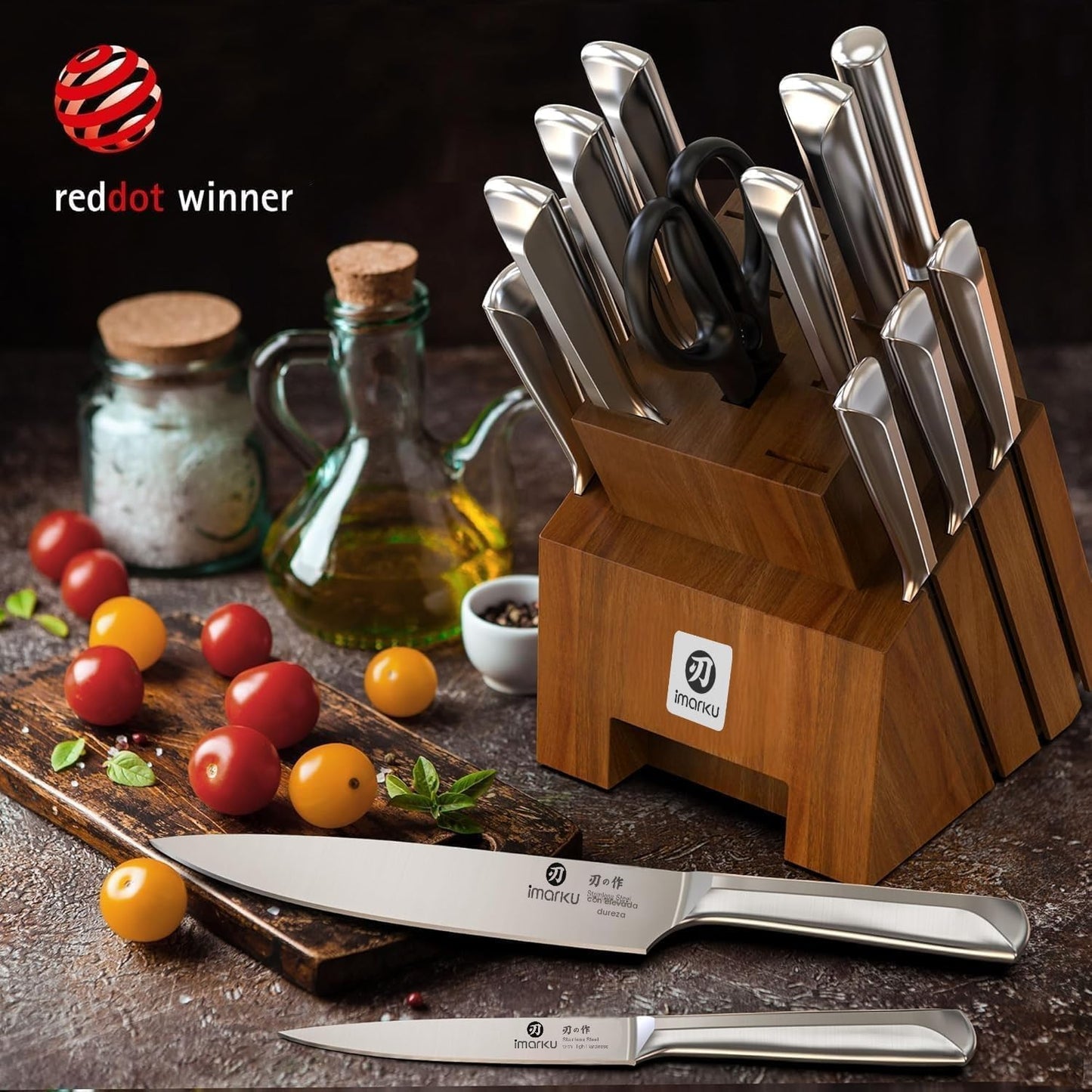 imarku Juego de cuchillos de cocina japoneses de acero inoxidable d...