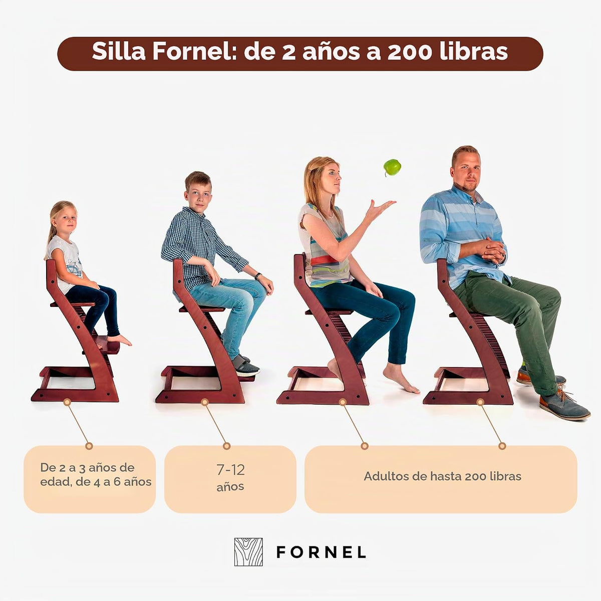 FORNEL Silla alta ajustable en acabado de nogal oscuro, la silla Fo...
