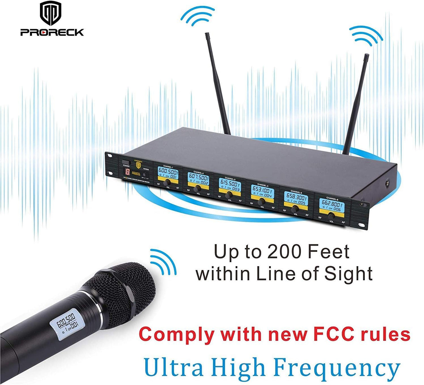 PRORECK MX66 Sistema de Micrófono Inalámbrico UHF de 6 Canales con...