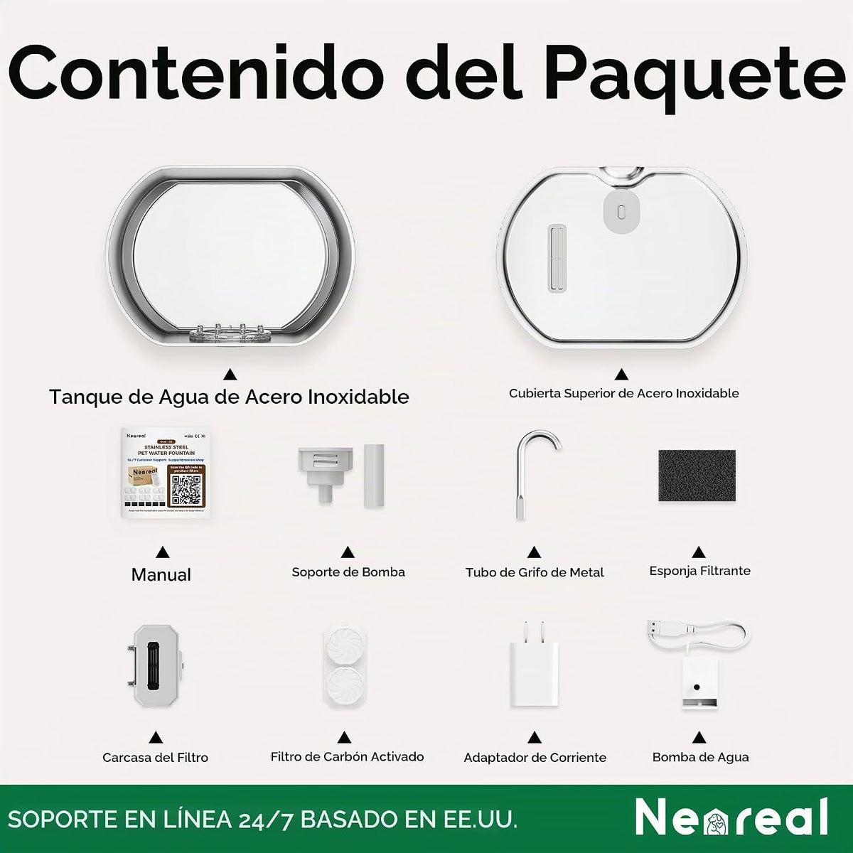 Fuente de agua para gatos de acero inoxidable: 74oz\/2.2L Fuente de...