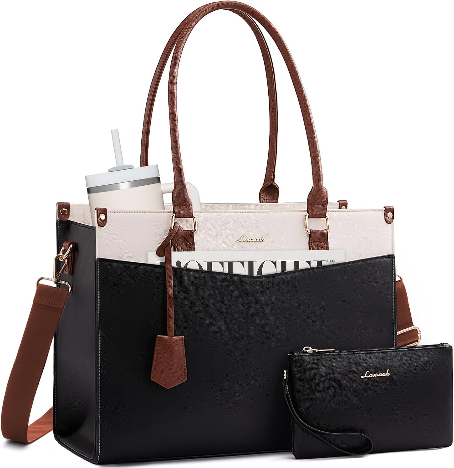 LOVEVOOK Bolsa para laptop para mujer, bolso 2 en 1 con embrague y...