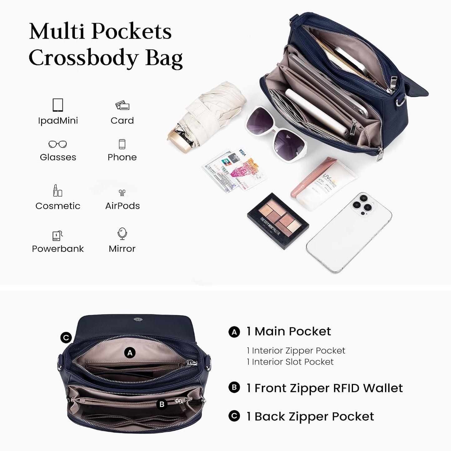 befen Bolsos cruzados de cuero genuino para mujer con cartera RFID...