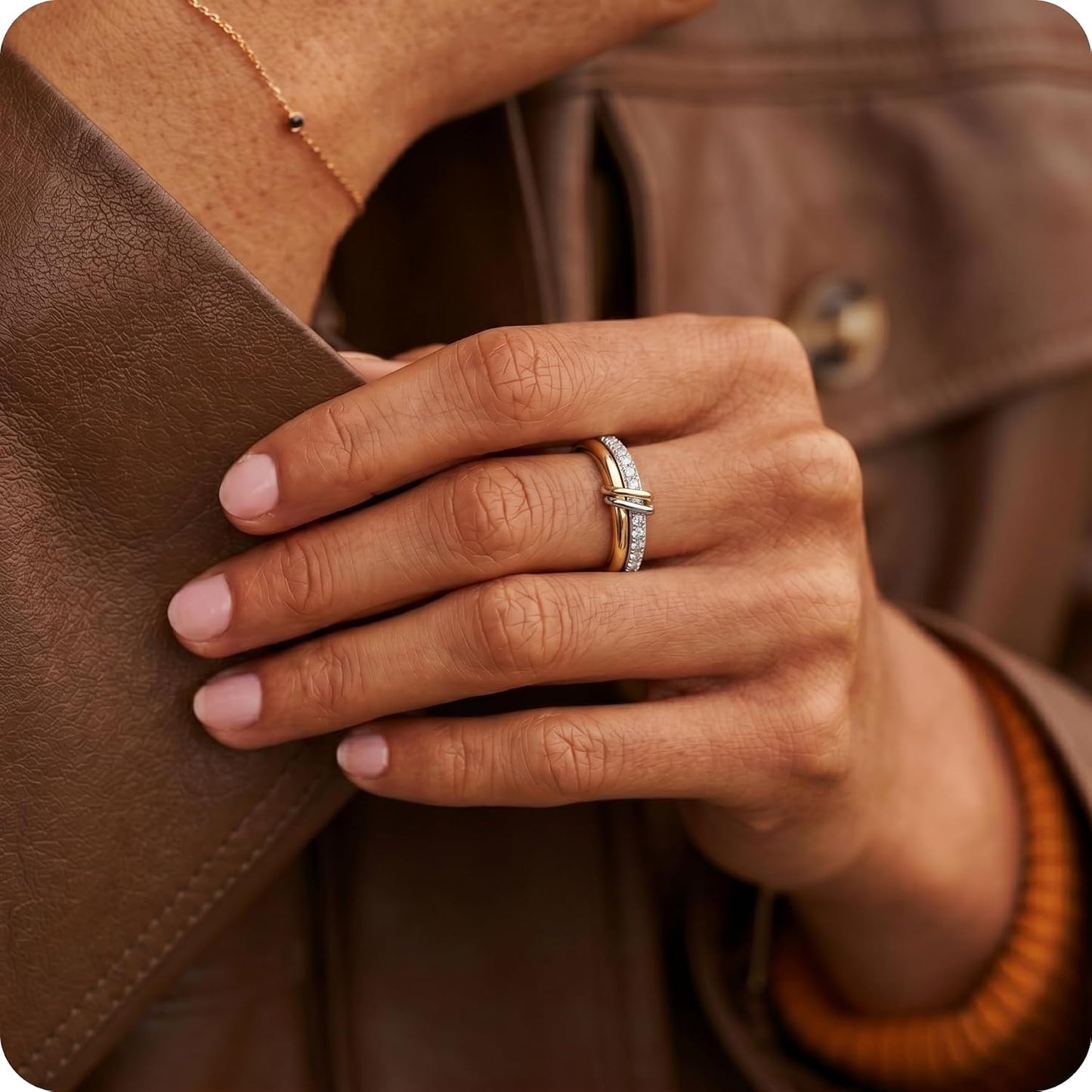 PDWZNBA Anillos apilables chapados en oro de 18 quilates para mujer...