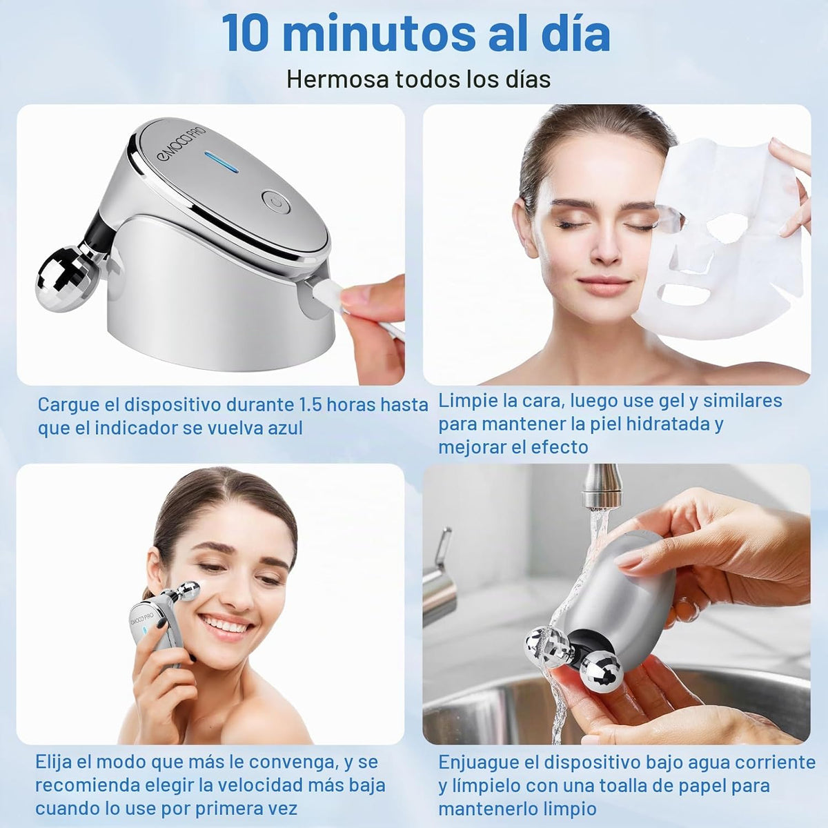 Masajeador Facial Eléctrico Suave Vibración Facial Rodillo Cuidado...