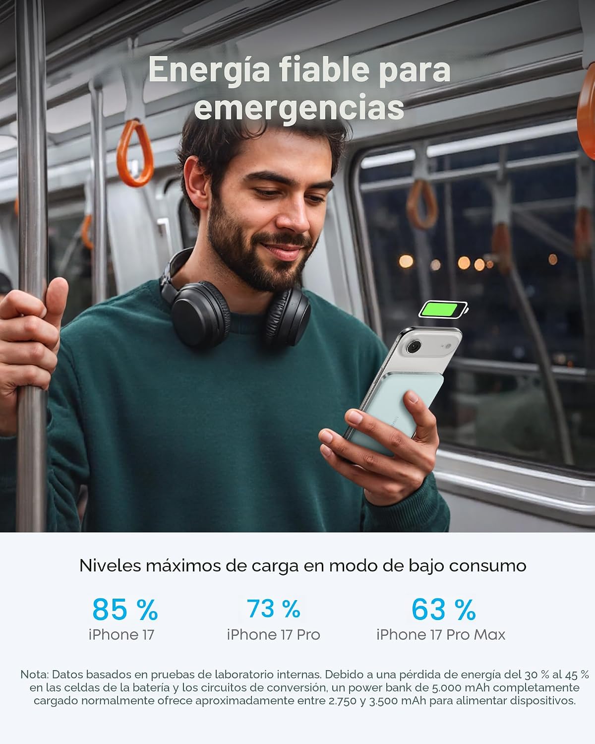 Anker Nano Power Bank, batería de carga inalámbrica magnética ultra...