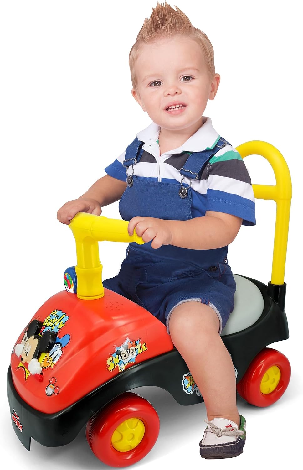 Kiddieland Mickey Mouse - Coche de pie a piso con mango plegable |...