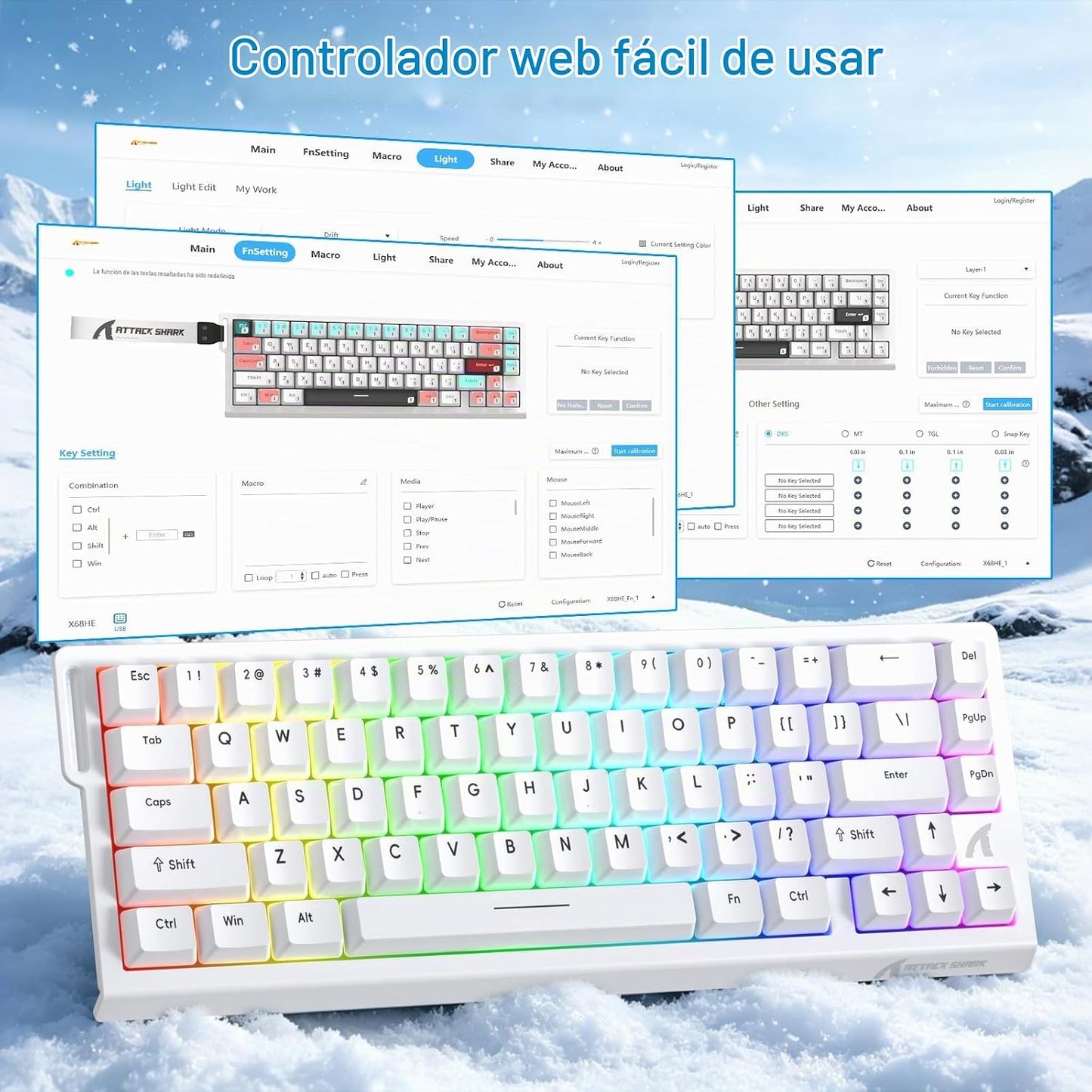 ATTACK SHARK X68 HE 8000Hz Teclado de disparo rápido, 0.000 in RT d...
