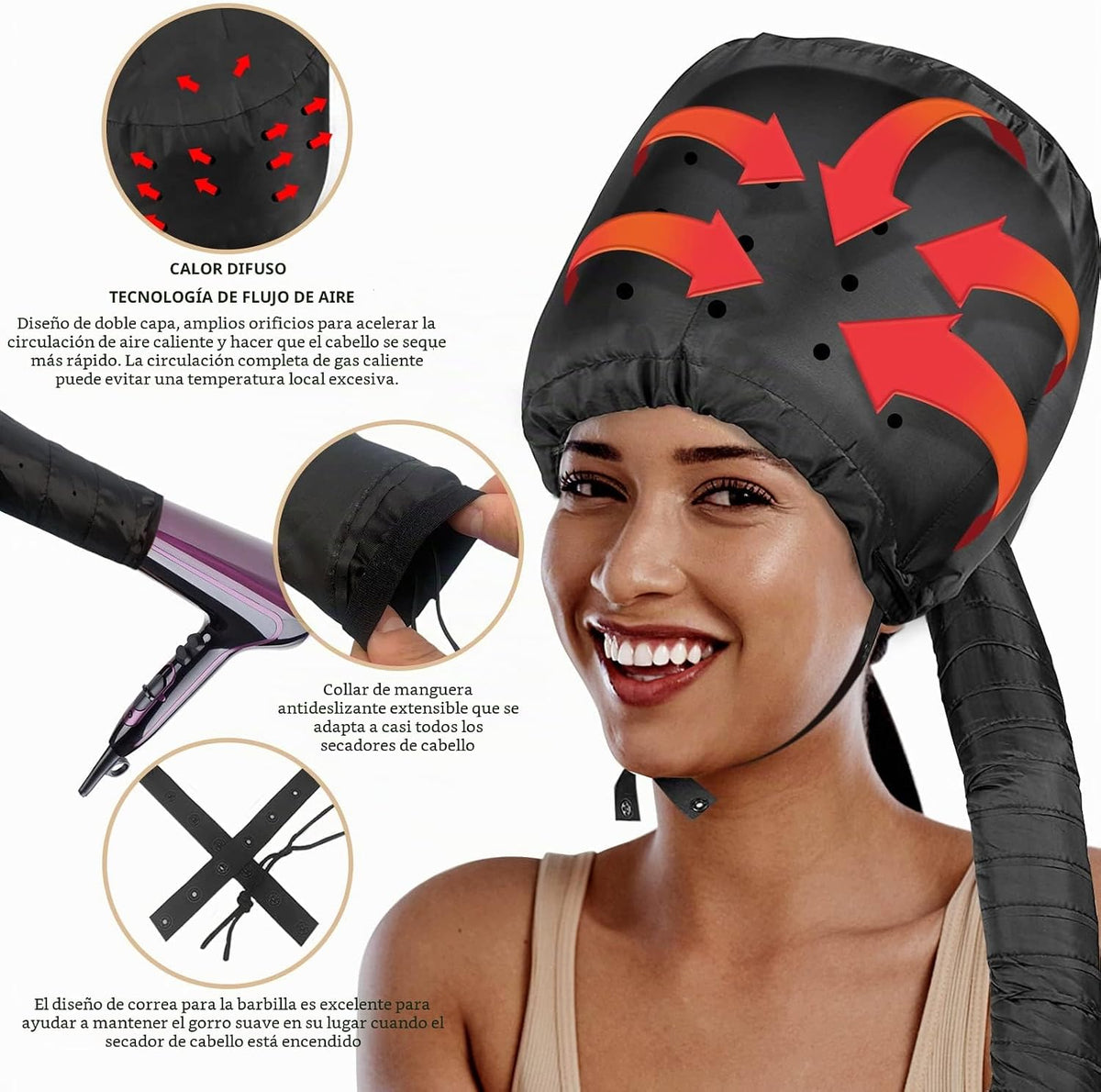 Accesorio de capó para secador de pelo, tapas ajustables para secad...