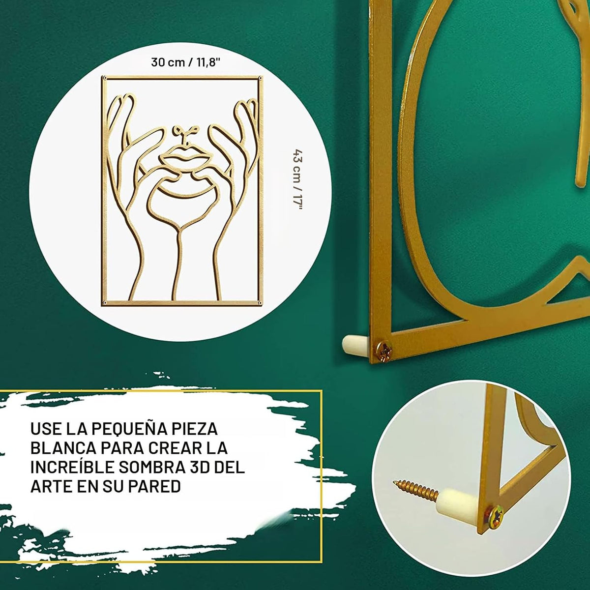 Glamativity Paquete de 4 decoraciones de pared doradas, arte minima...