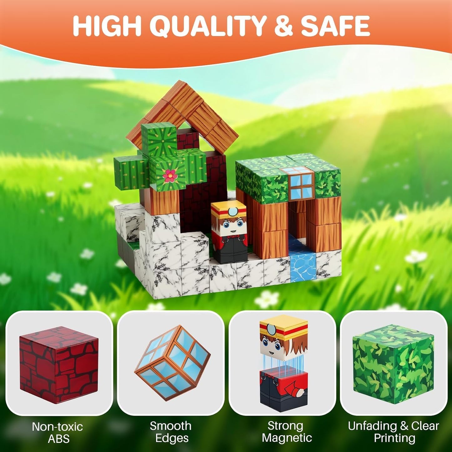 FUNYKICH 100 bloques magnéticos para niños, juego de cubo de constr...