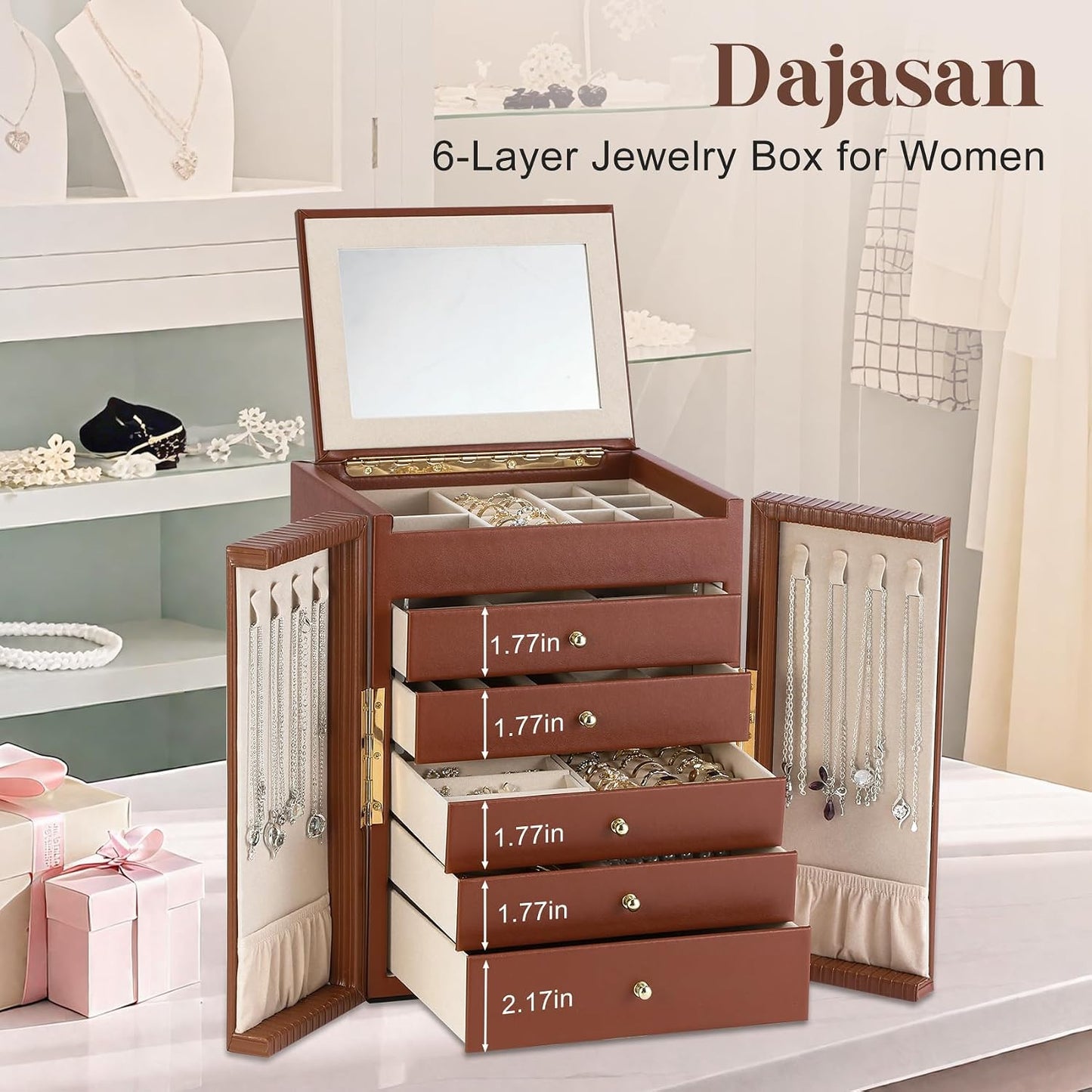 Dajasan Caja organizadora de joyas grande, cajas de joyería para mu...