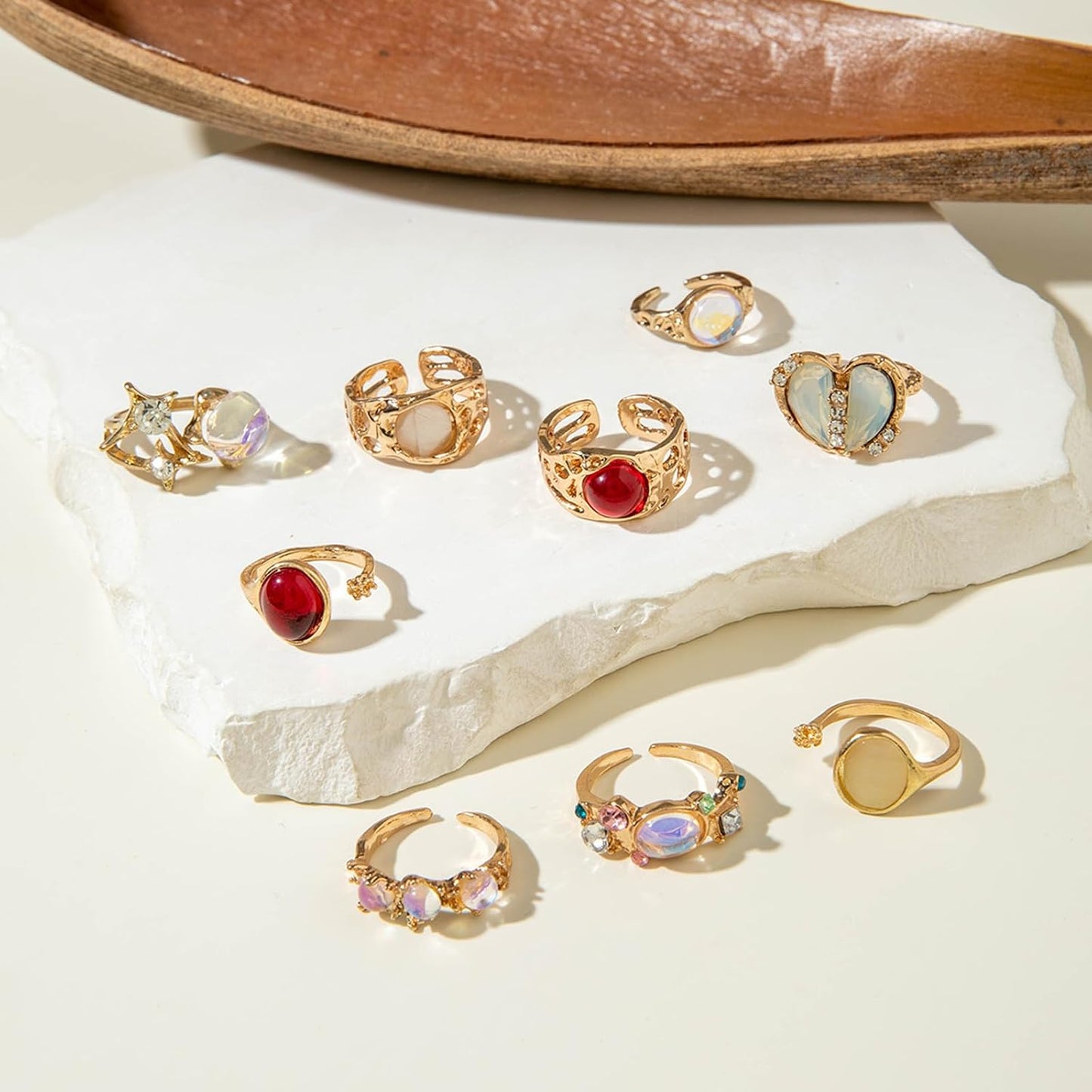 IQIC Anillos gruesos de oro para mujer, juego de anillos de plata a...