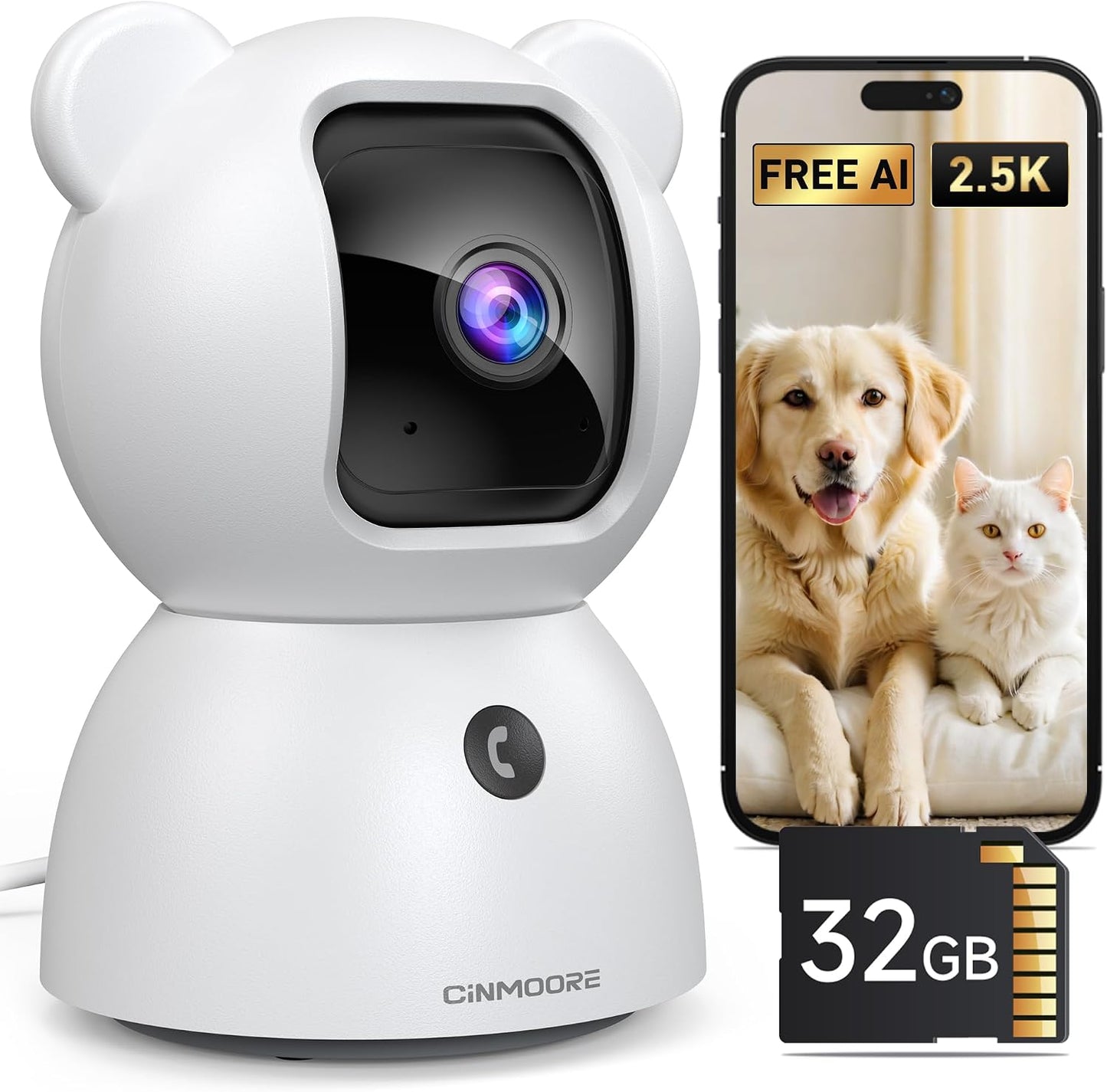 Cámara CINMOORE de 4MP para seguridad del hogar, tarjeta SD de 32GB...