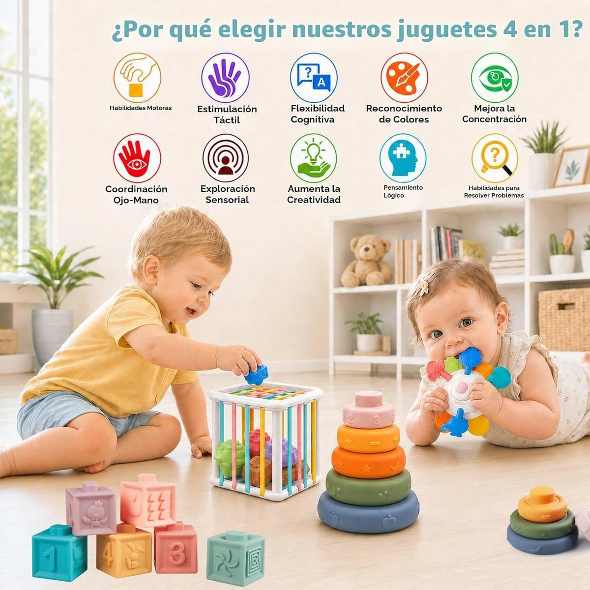 Wuzhineisn Juguetes Montessori para Bebés - Mordedor de Cuerda, Blo...