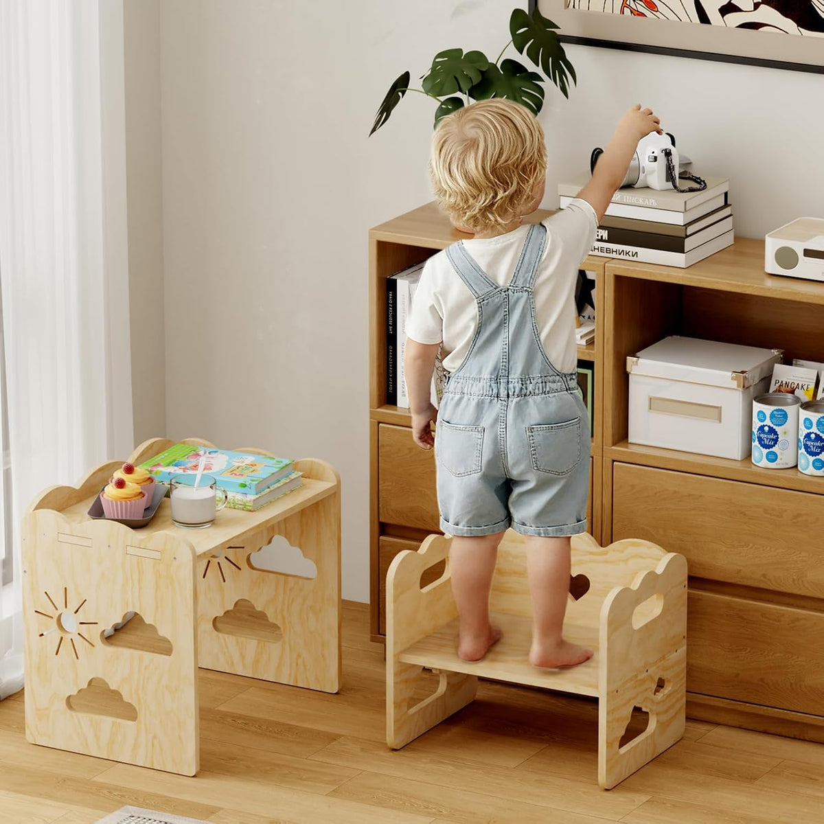 BPMFDTNL Montessori - Juego de mesa y silla para niños pequeños, me...
