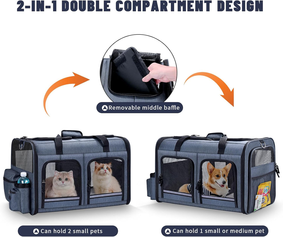 Groxkox Transportador de gatos para 2 gatos, transportador doble pl...