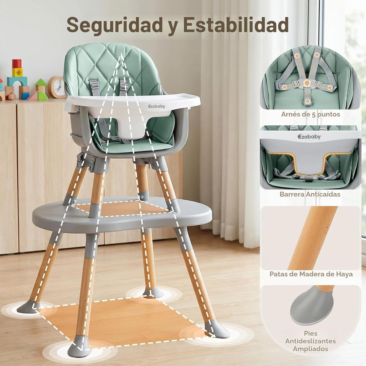Ezebaby Silla alta convertible para bebé con mesa y asiento, silla...