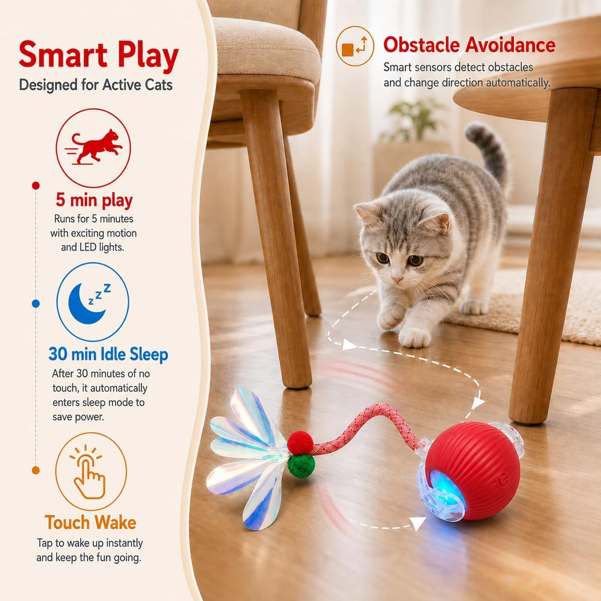 Yaruiguang Nuevo Juguete de Bola para Gatos Actualizado - Cola Rápi...