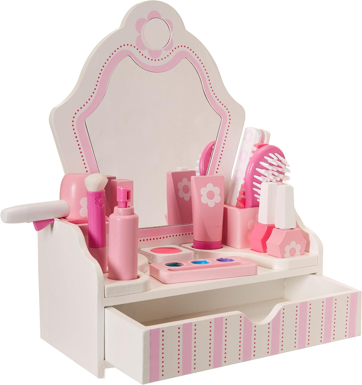 Melissa &amp; Doug Juego de madera para salón de belleza, tocador d...