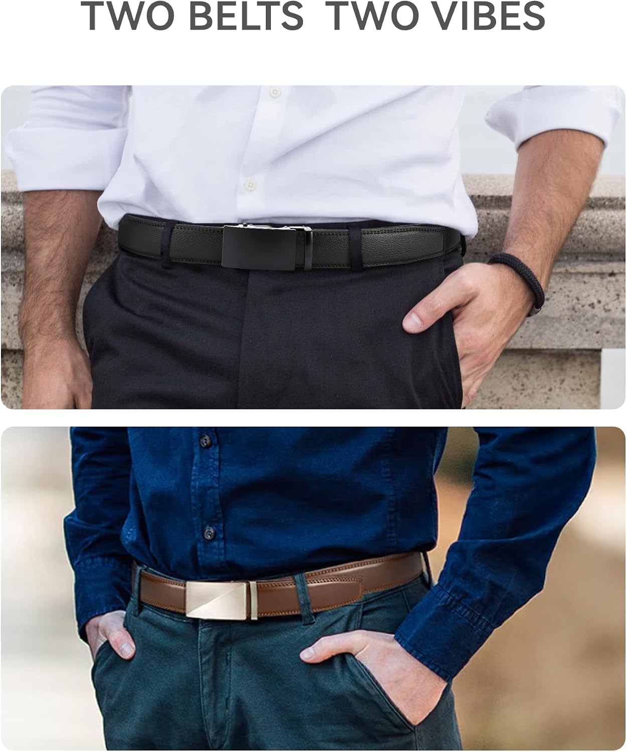 CHAOREN Cinturón de trinquete de cuero para hombre, 2 paquetes - Aj...