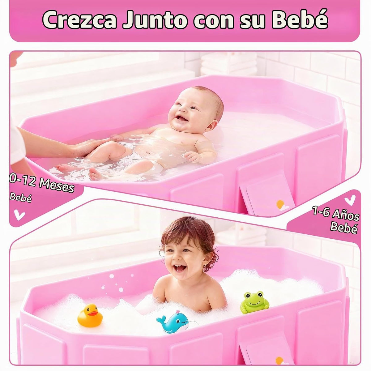 Bañera plegable para bebé, bañera para niños pequeños con tapón de...