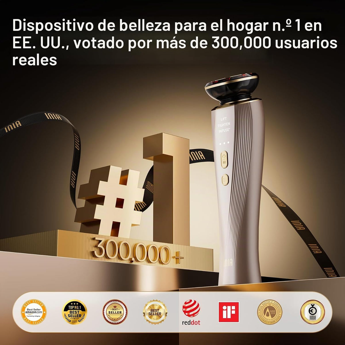 INIA FLARE - Dispositivo facial de microcorriente 3 en 1, terapia d...