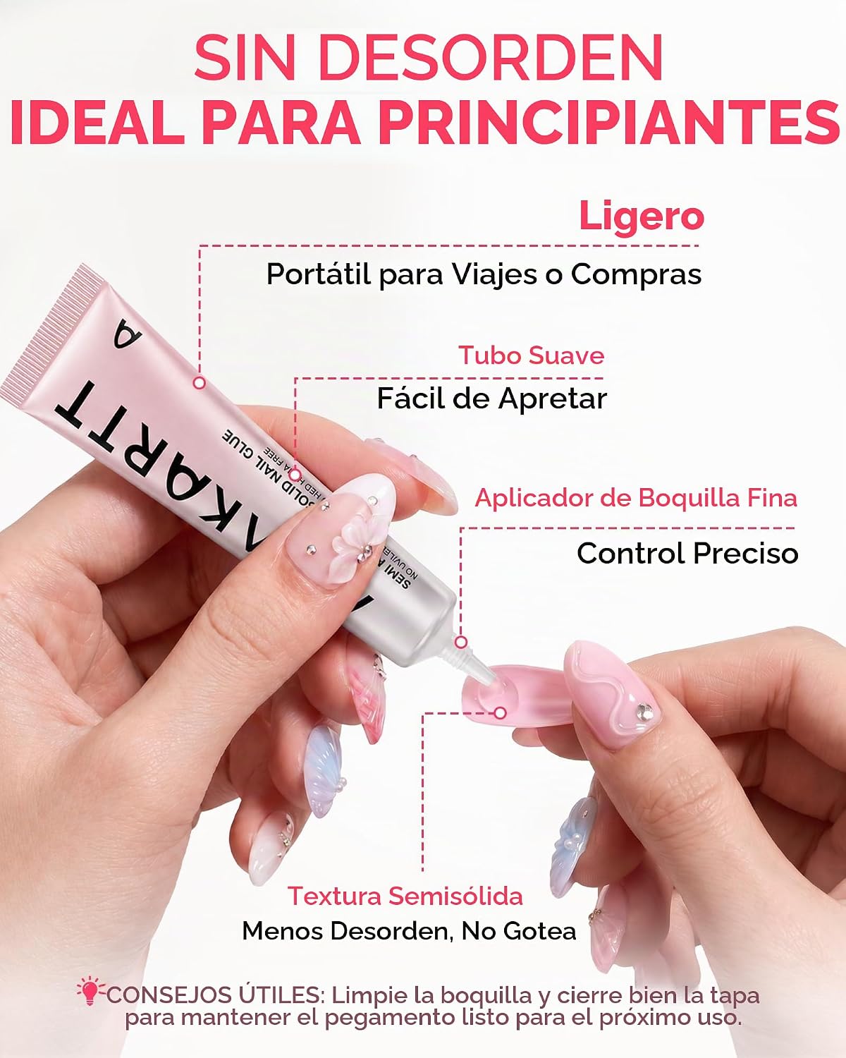 Pegamento de uñas semisólido Makartt para prensados: 15 ml, secado...