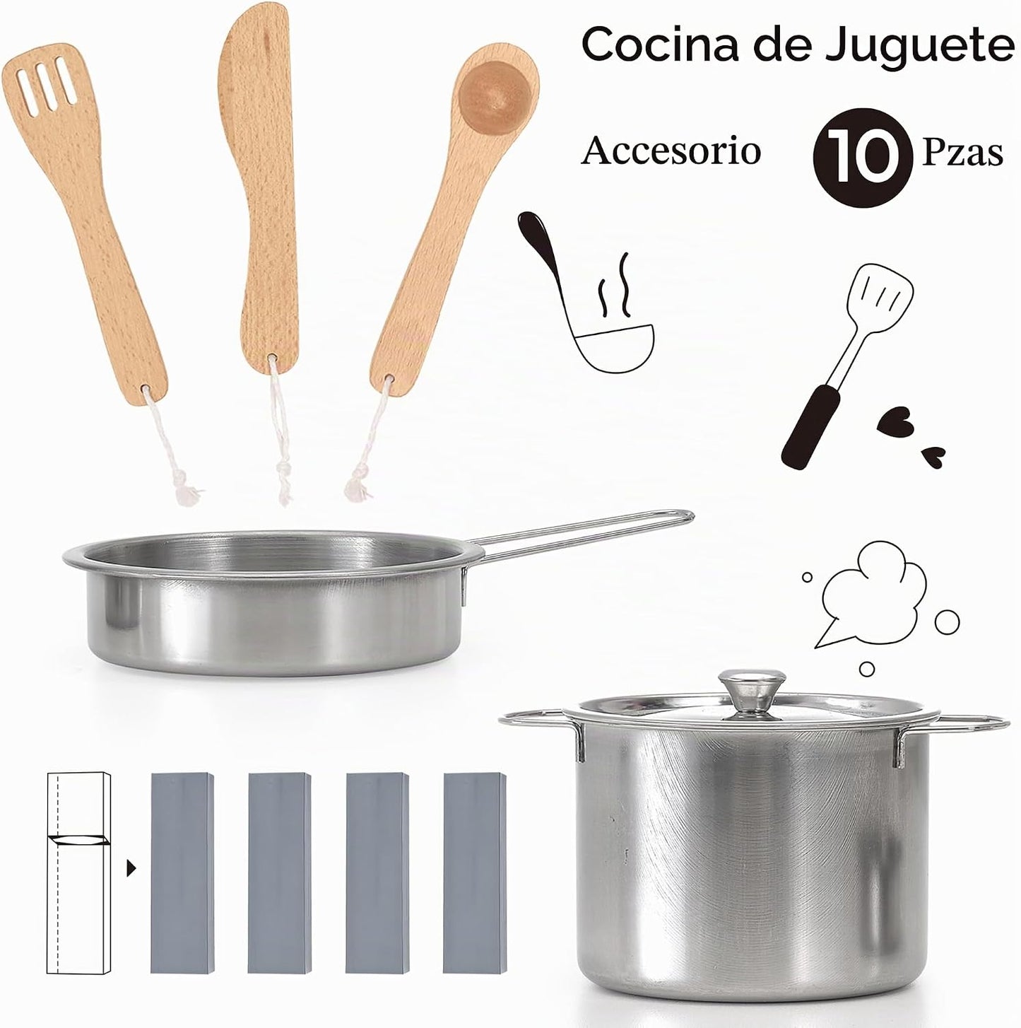 Cocina de juego de madera para niños, juguetes de madera de altura...