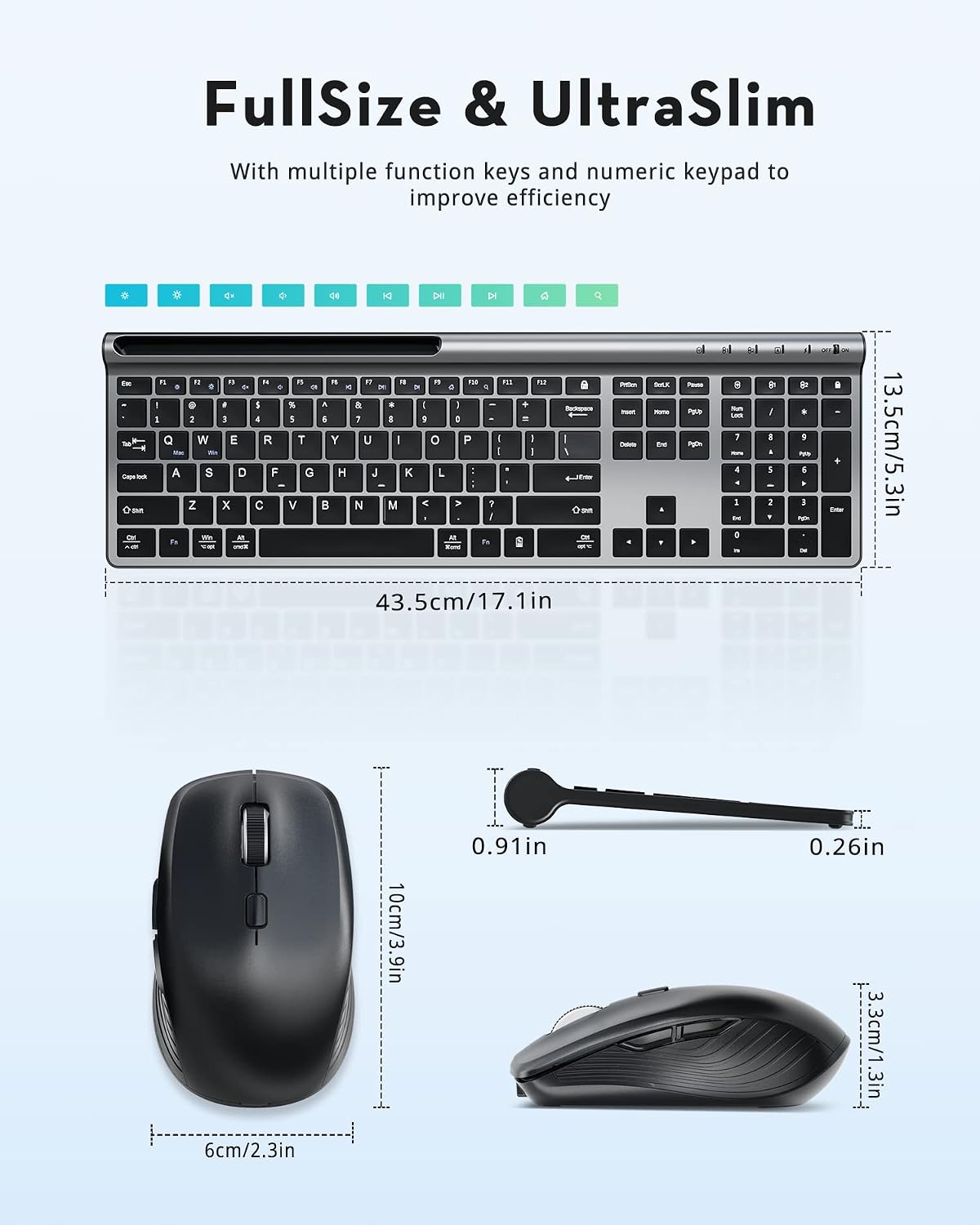 Samsers - Combo de teclado y ratón inalámbricos, recargable ultra d...