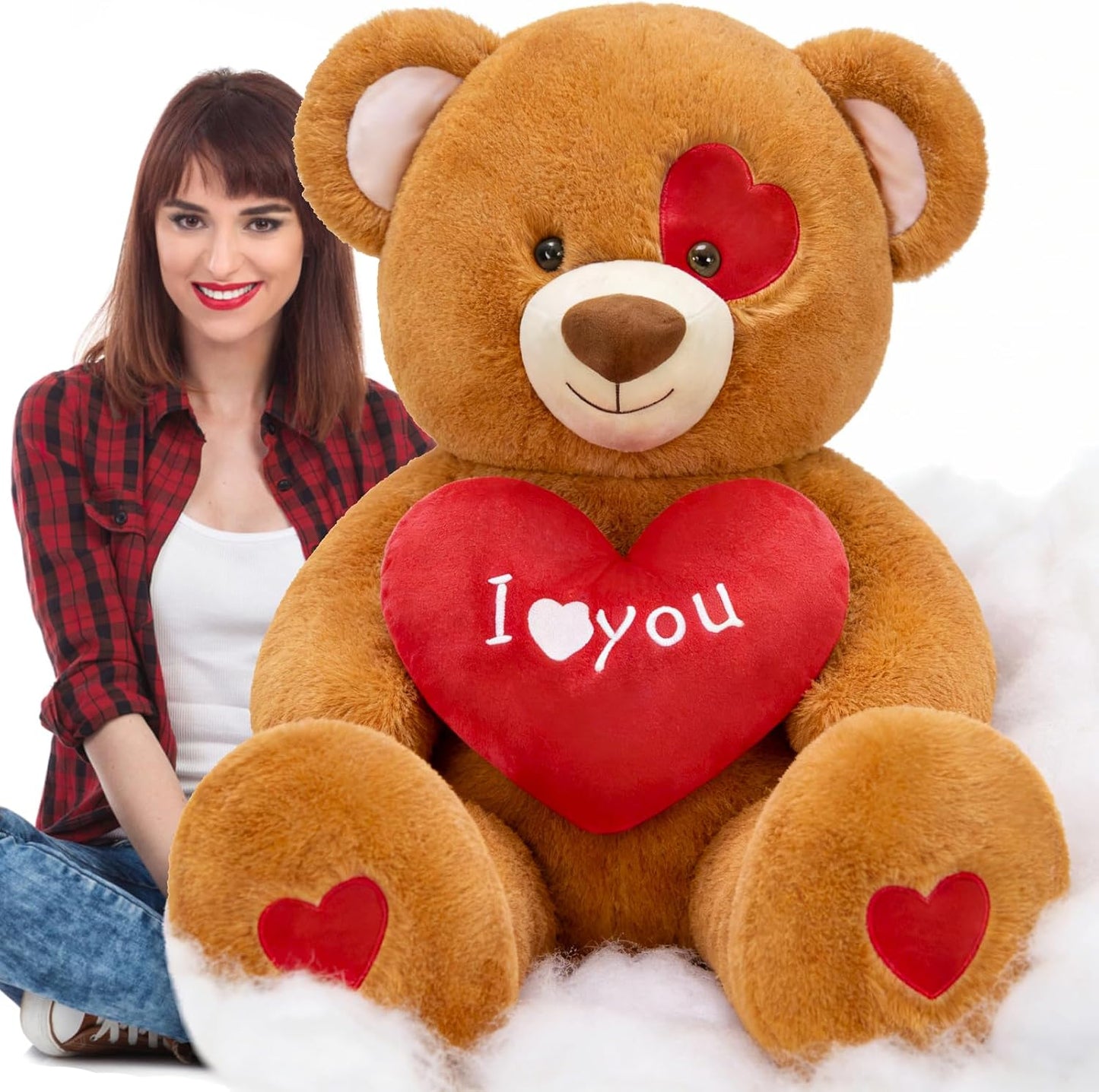 Tezituor Oso de peluche grande de 47 pulgadas con corazón rojo, ado...