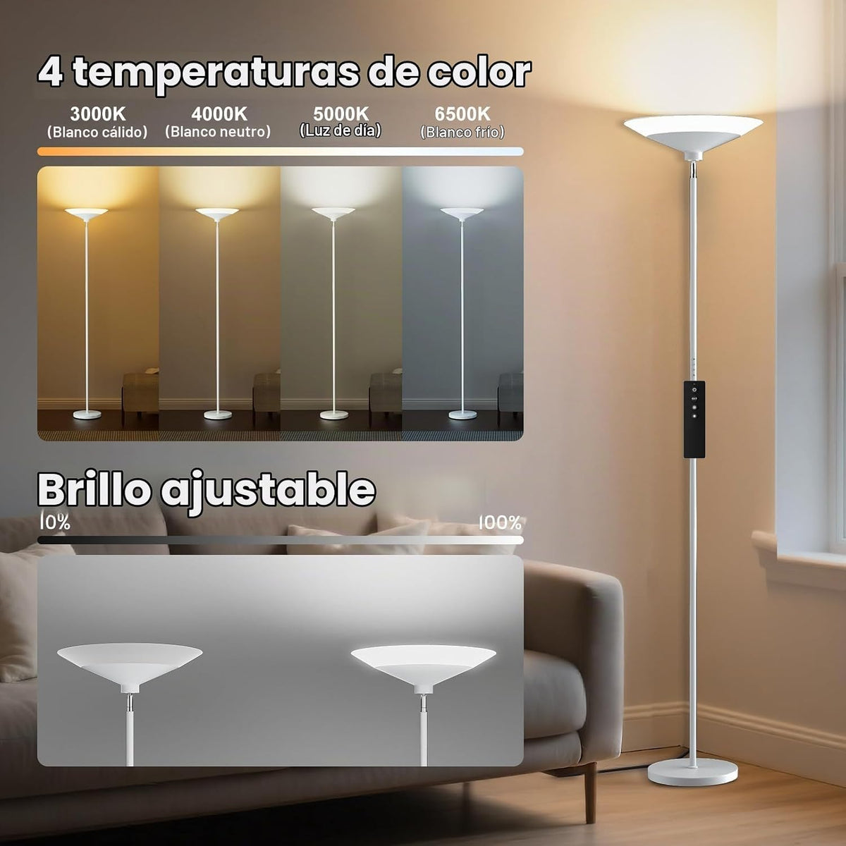 SIBRILLE Silver Torchiere Lámpara de Pie - Lámpara de Pie LED Regul...