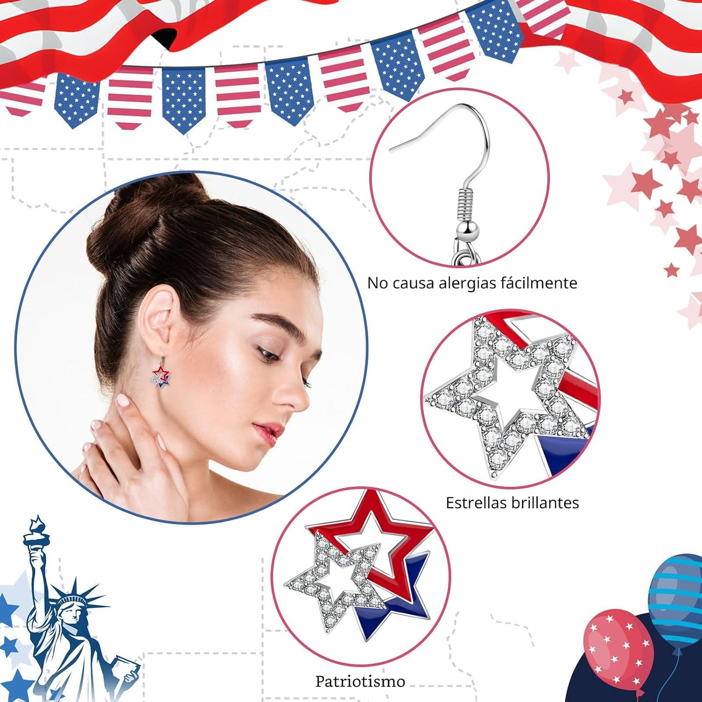 Aretes colgantes para el 4 de julio del Día de la Independencia con...