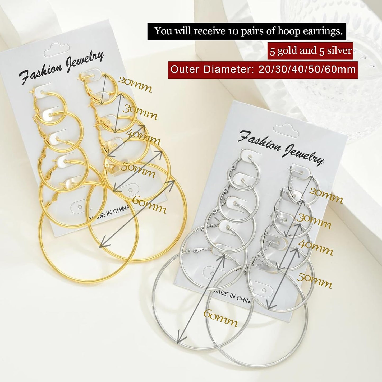 Juego de 9 pares de aretes pequeños tipo aro huggie de oro\/plata p...