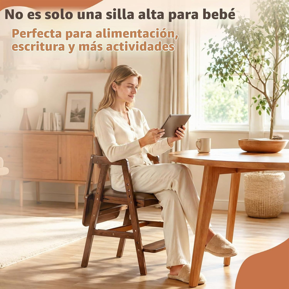 Trona de madera 3 en 1 con escalones y bandeja ajustable para bebés...