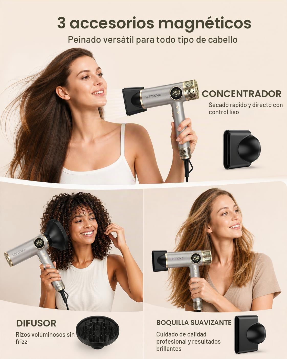 Secador de pelo de viaje de doble voltaje, secador iónico de 2000 W...