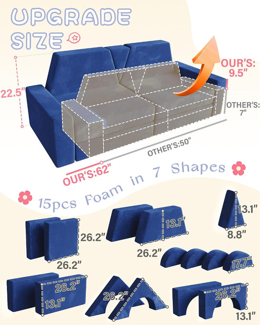15 piezas Sofá de juego modular para niños, Sofá para niños pequeño...