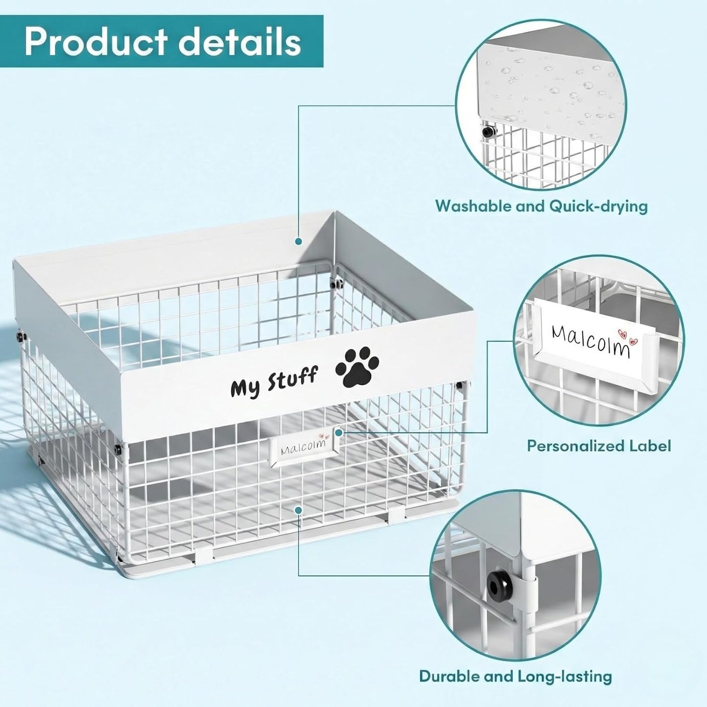 qeerable Caja de juguetes para perros, cesta de metal para juguetes...