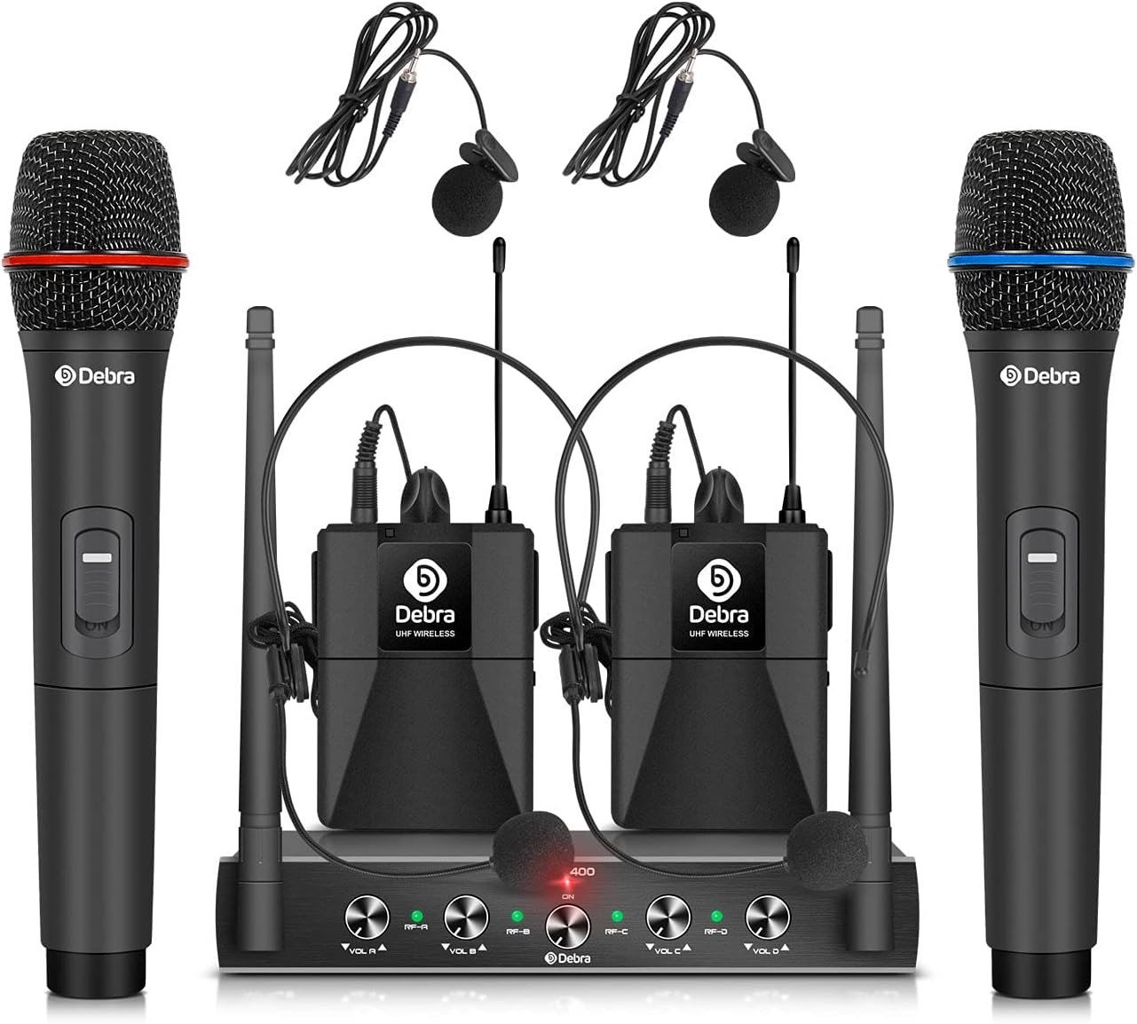 Debra Audio Pro UHF Sistema de micrófono inalámbrico de 4 canales c...
