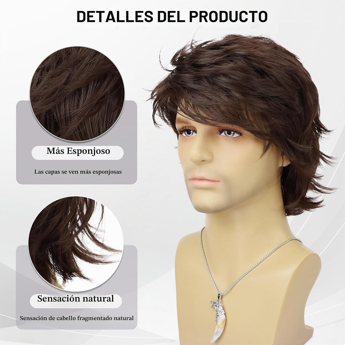 Tereshar Peluca de cabello sintético para hombre, de color marrón,...