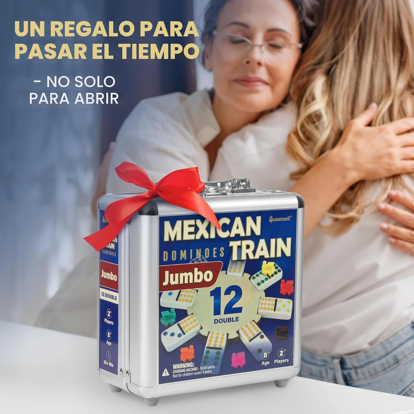 Queensell Juego de dominó de tren mexicano con azulejos gigantes, j...